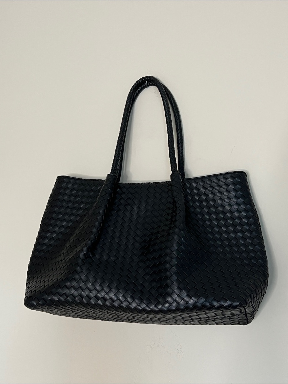 Lulu Dharma Black Woven Faux Leather Tote Bag